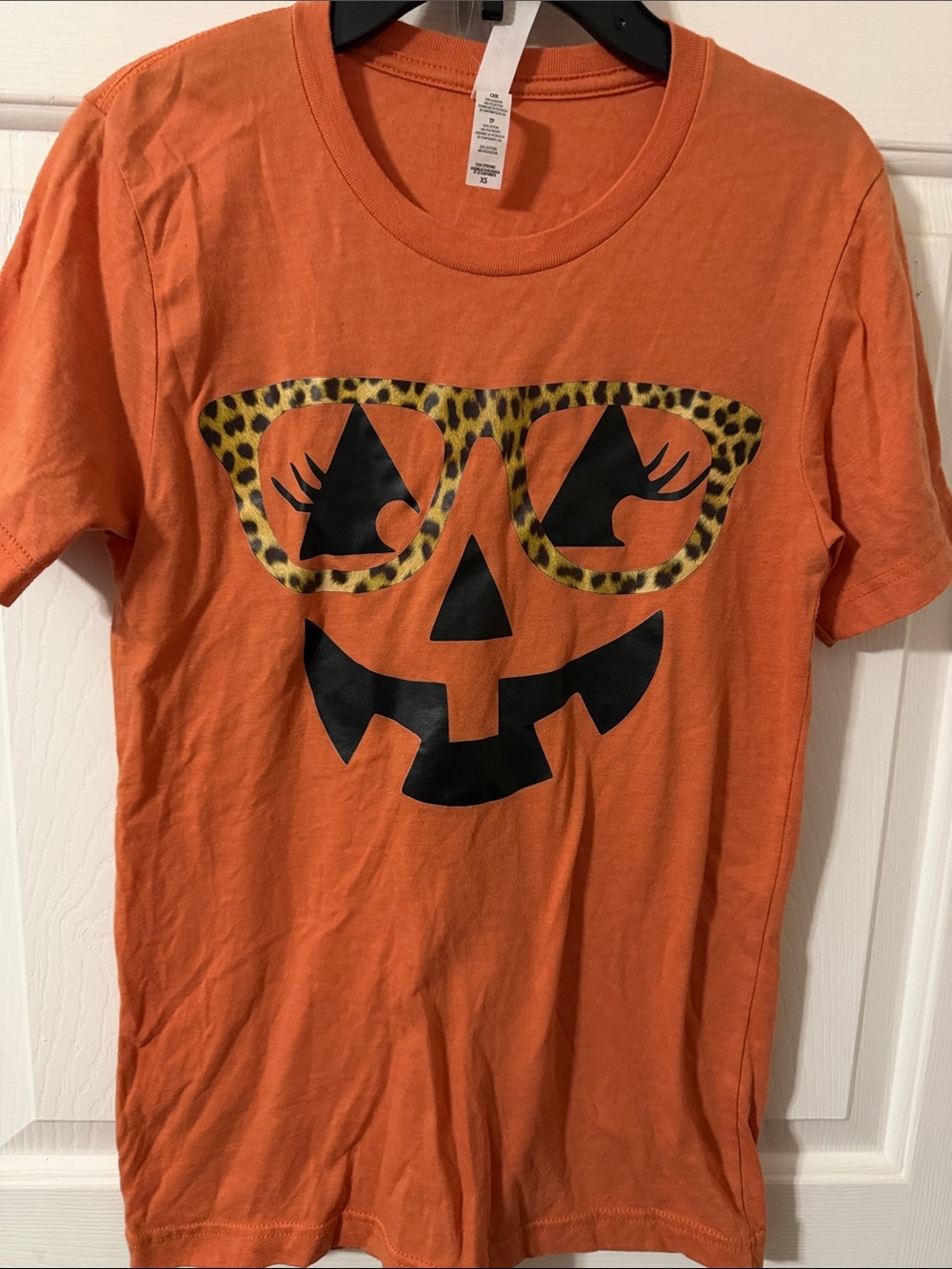 Bella Canvas Orange Tee with Leopard Glasses Jack-O'-Lantern